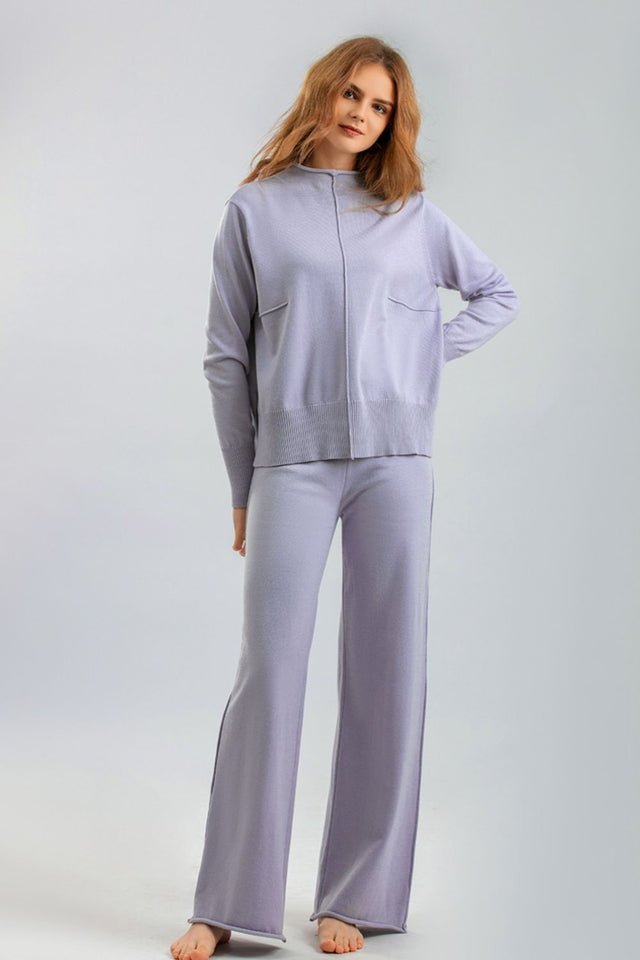 Basic Bae Mock Neck Long Sleeve Top and Pants Sweater Set Trendsi Hanalas