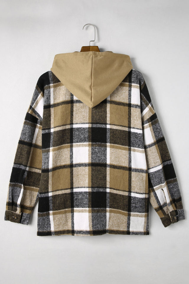 Plaid Button Up Hooded Shacket | Hanalas