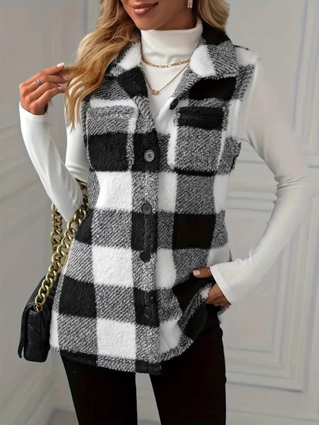 Plaid Button Up Vest Coat | Hanalas