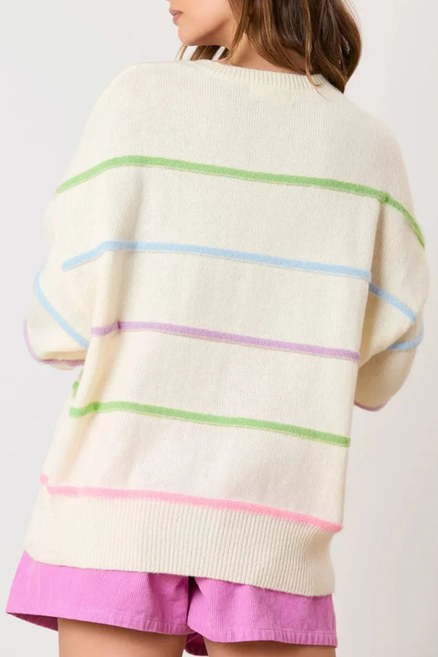 Contrast Striped Half Button Round Neck Sweater Trendsi Hanalas