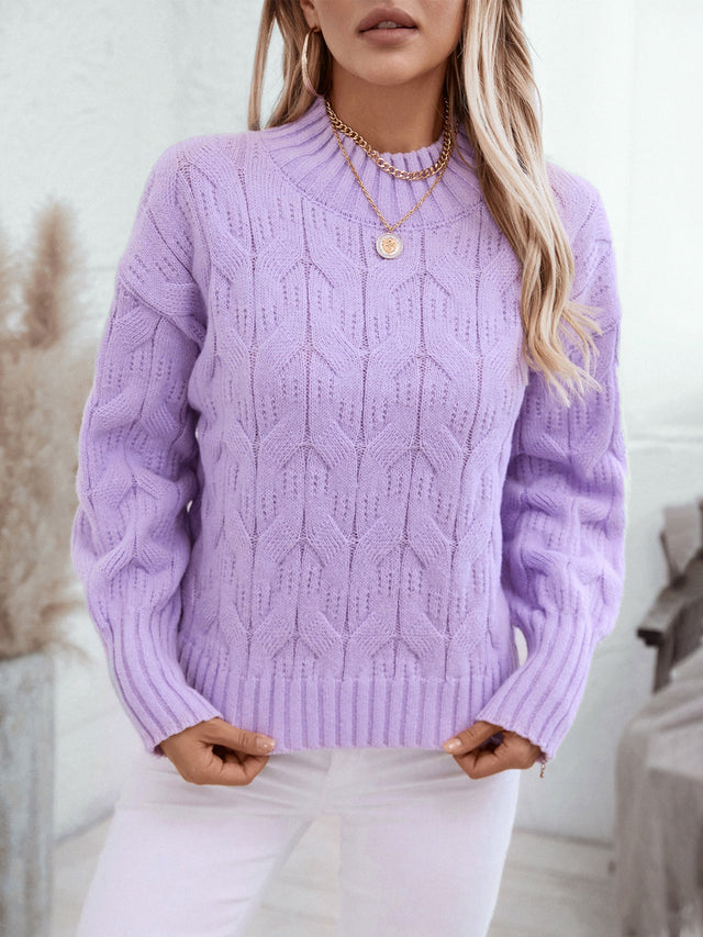 Cable Knit Mock Neck Long Sleeve Sweater Trendsi Hanalas