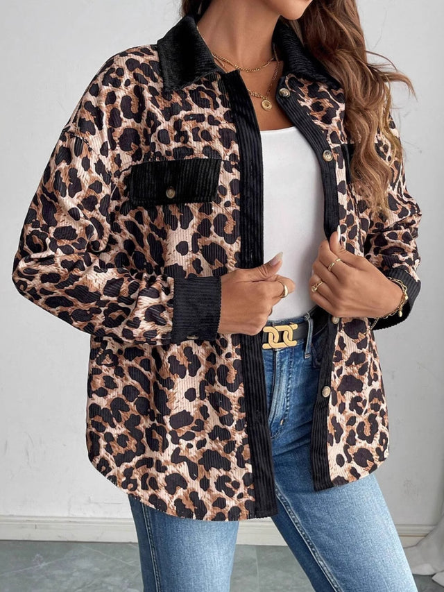 Leopard Collared Neck Button Up Shacket | Hanalas