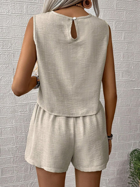 Round Neck Sleeveless Top and Shorts Set | Hanalas