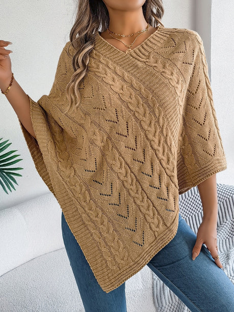 Cable-Knit Openwork Three-Quarter Sleeve Sweater Trendsi Hanalas