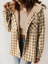 Plaid Snap Down Plush Hooded Jacket | Hanalas