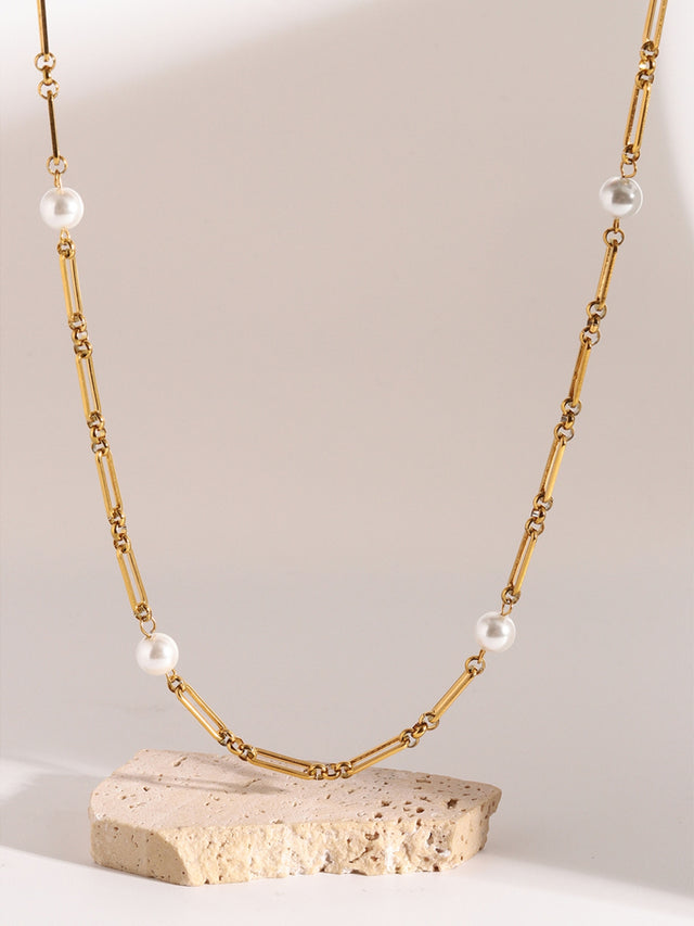 Stainless Steel Pearl Chain Necklace Trendsi Hanalas