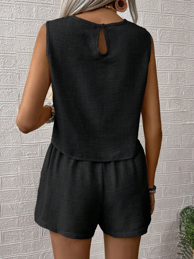 Round Neck Sleeveless Top and Shorts Set | Hanalas