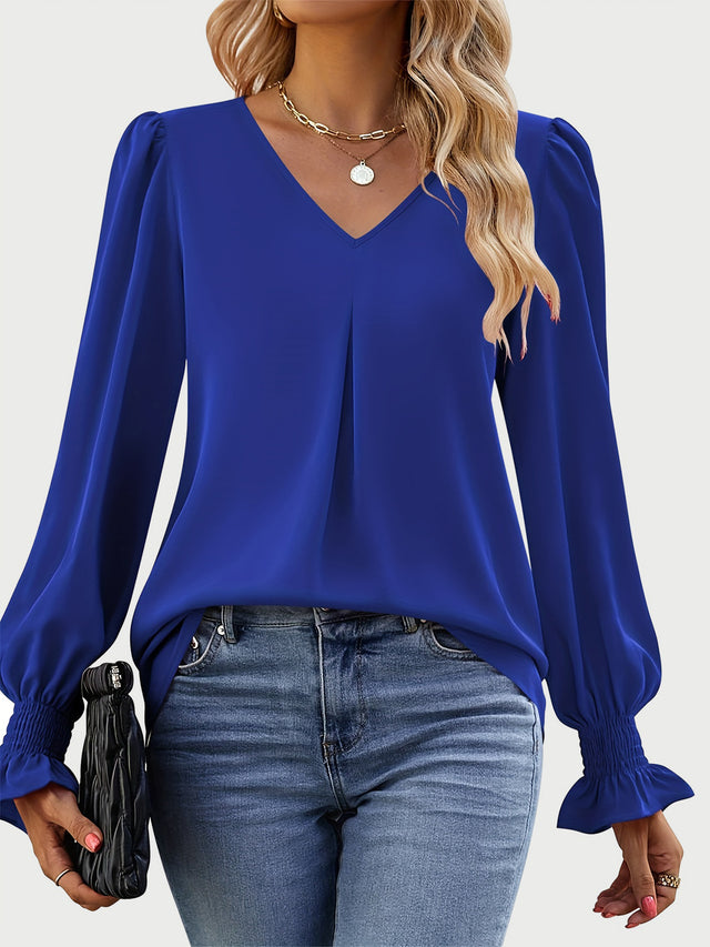 V-Neck Flounce Sleeve Top | Hanalas