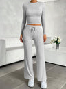 Round Neck Long Sleeve Top and Drawstring Pants Set Trendsi Hanalas