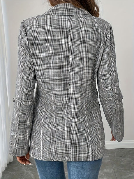 Single-Breasted Lapel Collar Plaid Blazer | Hanalas