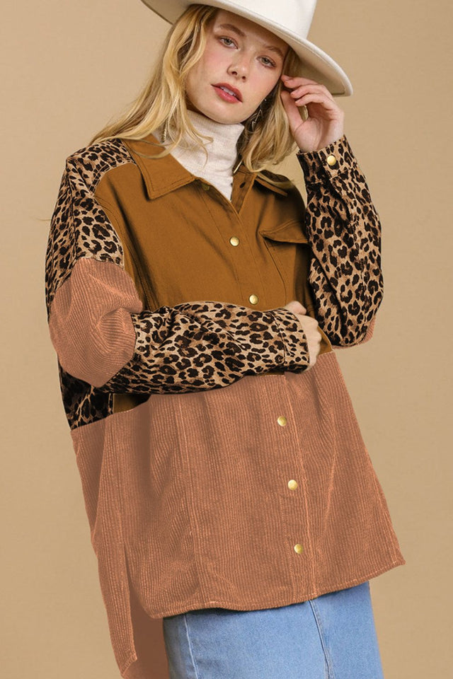 High-Low Leopard Snap Down Shacket | Hanalas