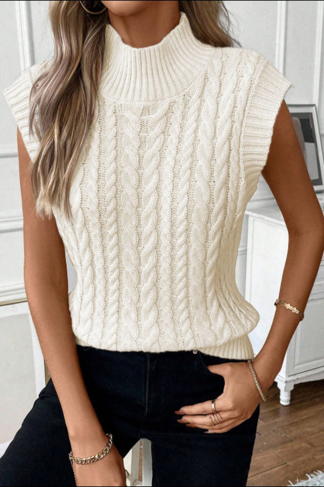 Cable Knit Turtleneck Sweater Vest | Hanalas