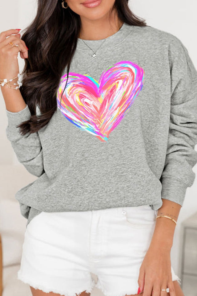 Valentine’s Day Heart Round Neck Drop Shoulder Sweatshirt | Hanalas