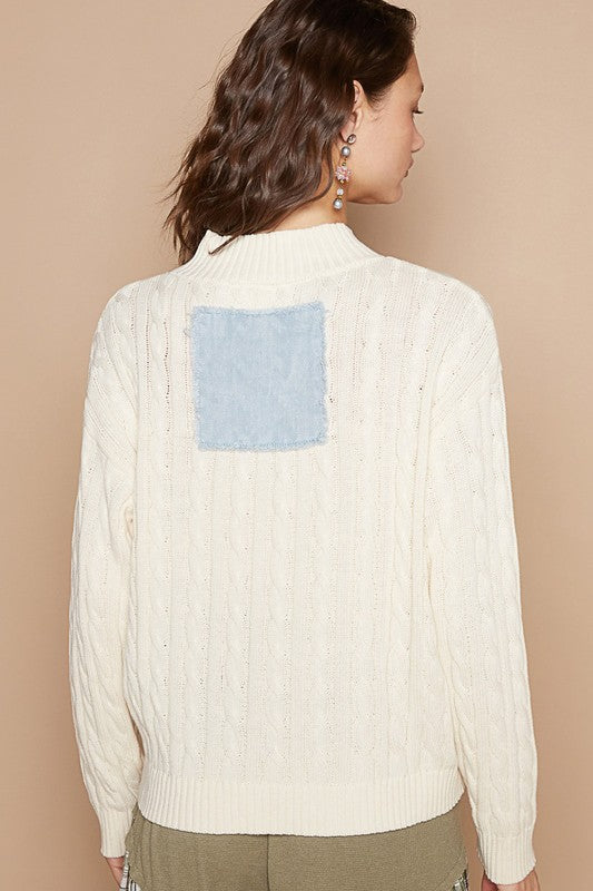 POL Cable-Knit Peace Patch Dropped Shoulder Sweater | Hanalas