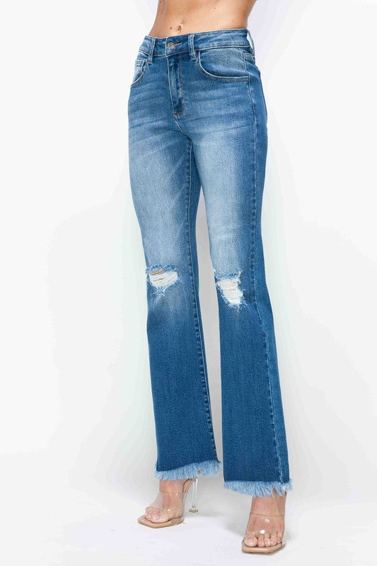 bytos Full Size Raw Hem Distressed High Rise Bootcut Jeans | Hanalas