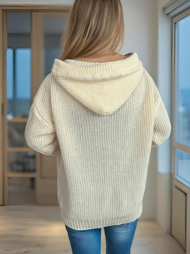 Cable-Knit Long Sleeve Hooded Cardigan Trendsi Hanalas