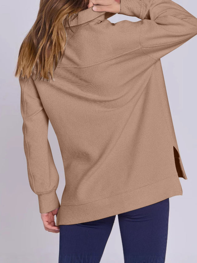 ฺHigh-Low Quarter Zip Long Sleeve Sweatshirt | Hanalas