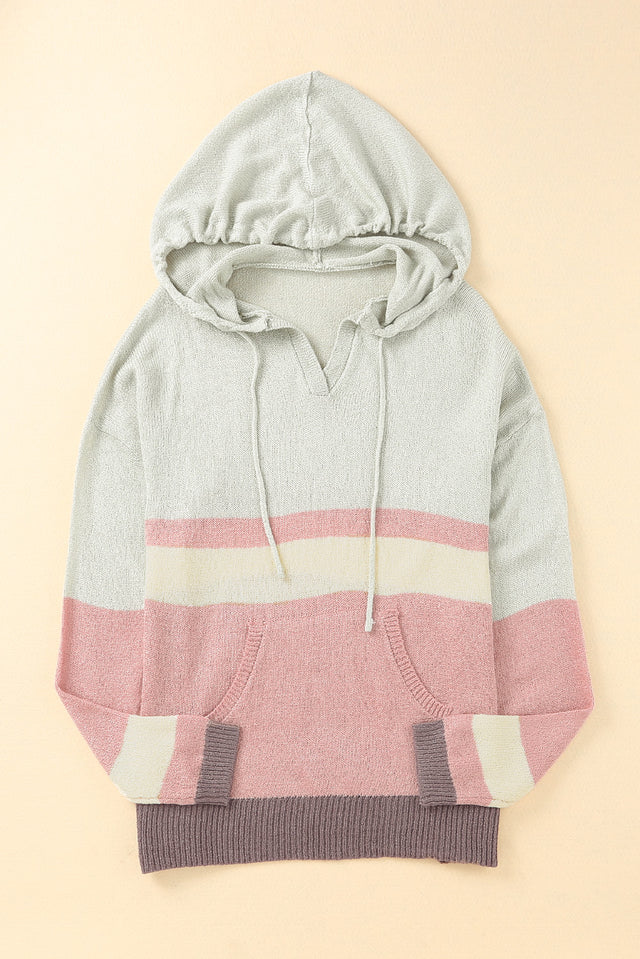 Color Block Long Sleeve Drawstring Hooded Sweater | Hanalas