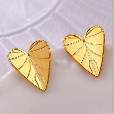 Stainless Steel Heart Leaf Stud Earring Trendsi Hanalas