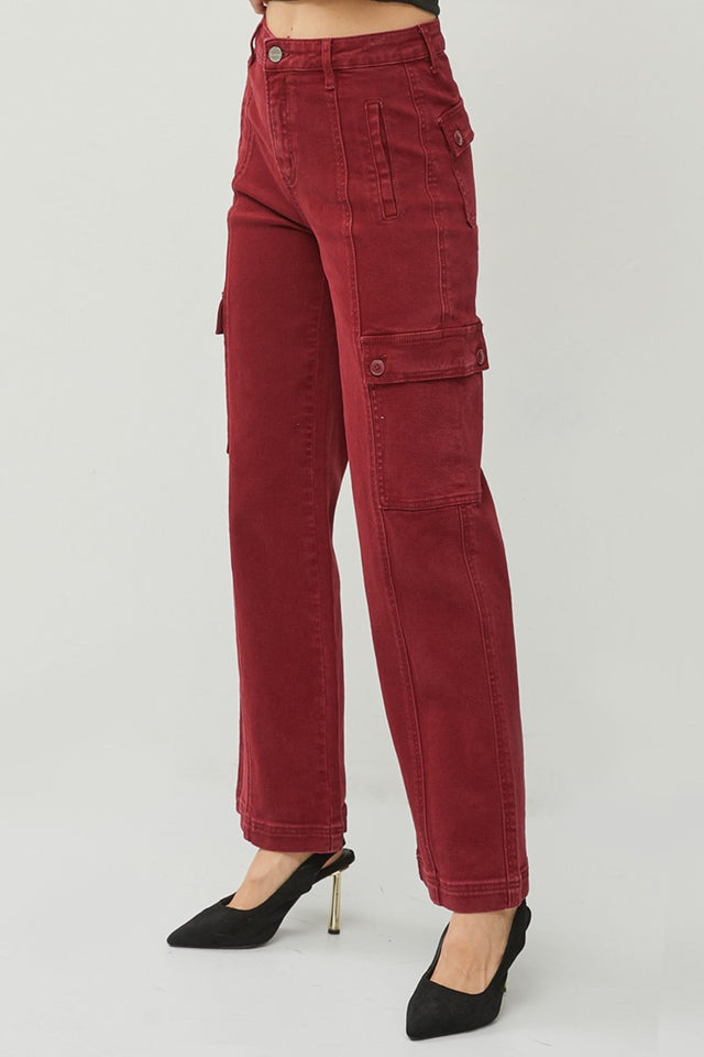 RISEN Full Size High Rise Wide Leg Cargo Jeans Trendsi Hanalas