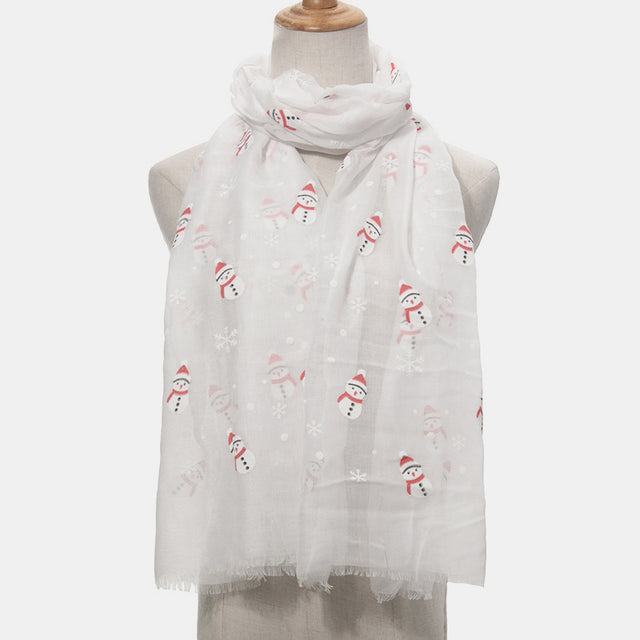 Fringe Snowman Polyester Scarf