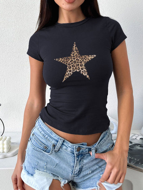 Devine Star Round Neck Short Sleeve T-Shirt | Hanalas