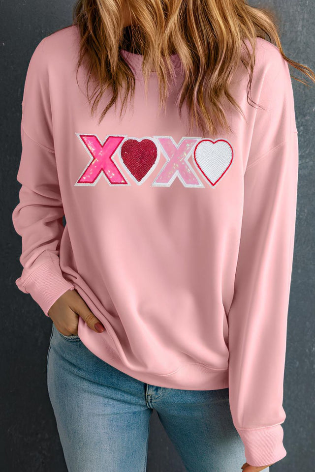 Valentine’s Day XOXO Round Neck Long Sleeve Sweatshirt | Hanalas