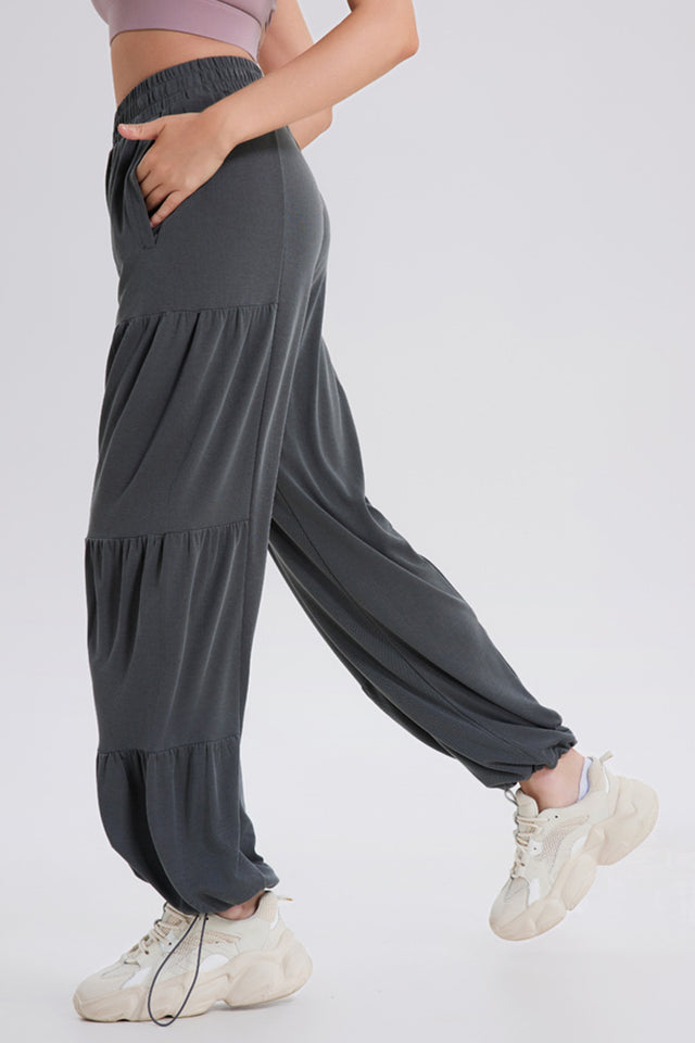 Basic Bae Drawstring Elastic Waist Ruched Joggers | Hanalas