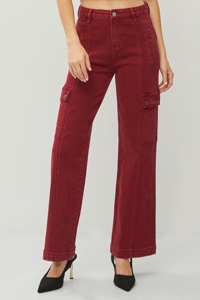 RISEN Full Size High Rise Wide Leg Cargo Jeans Trendsi Hanalas