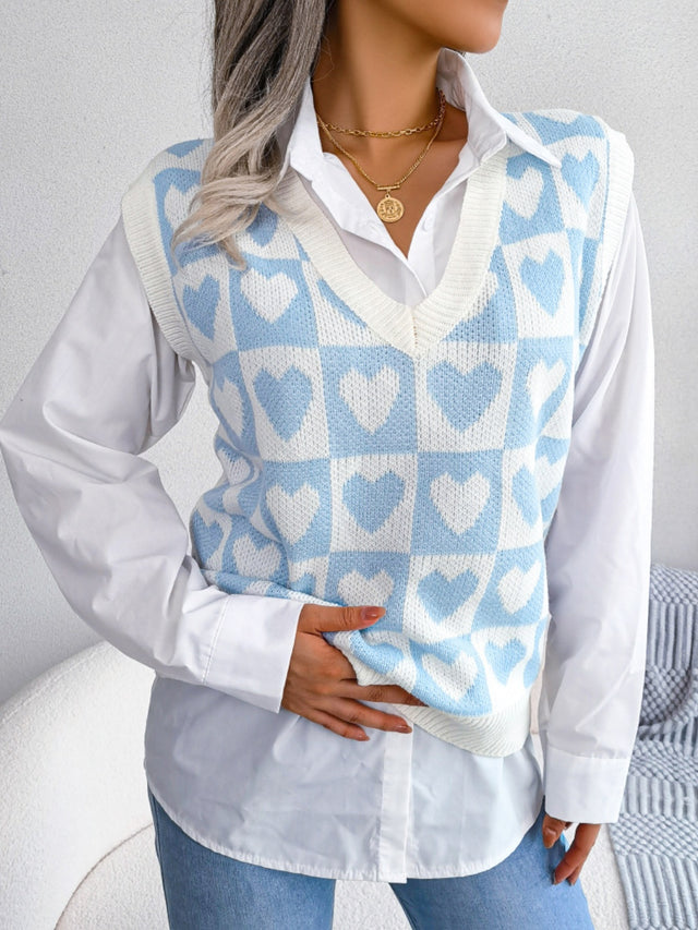 Heart V-Neck Sweater Vest | Hanalas