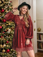 Plus Size Lace Detail V-Neck Long Sleeve Mini Dress Trendsi Hanalas