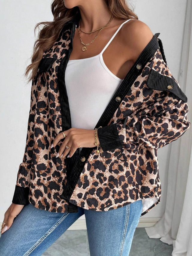 Leopard Collared Neck Button Up Shacket | Hanalas