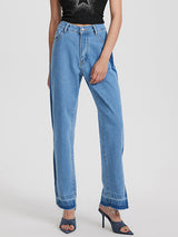 Slit Straight Leg Jeans with Pockets