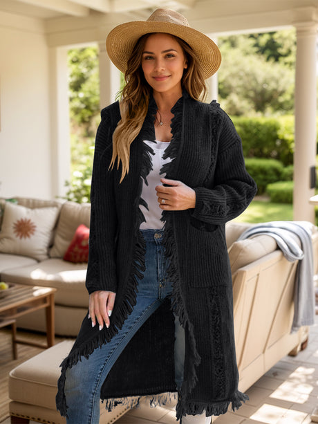 Fringe Open Front Long Sleeve Cardigan Trendsi Hanalas