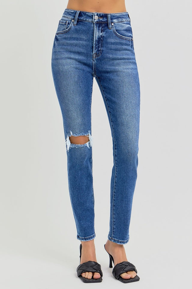 RISEN Full Size High Rise Ankle Skinny Knee Distressed Jeans | Hanalas