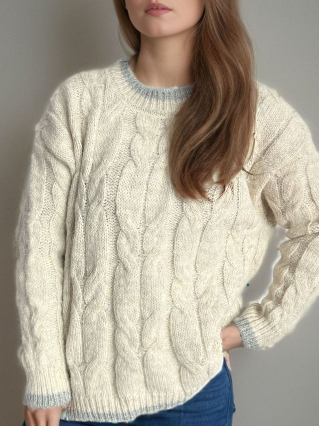 Cable Knit Round Neck Long Sleeve Sweater Trendsi Hanalas