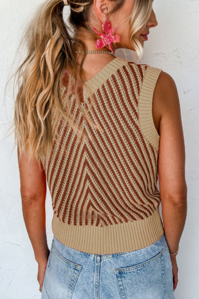 Striped Contrast V-Neck Sweater Vest | Hanalas