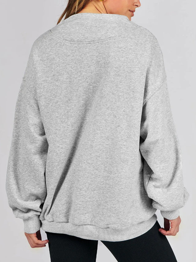 Mock Neck Drop Shoulder Long Sleeve Sweatshirt | Hanalas