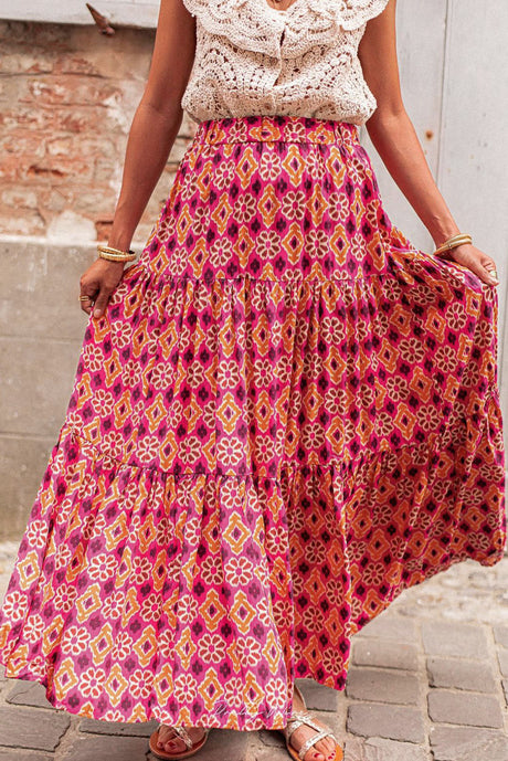Printed Tiered Maxi Skirt | Hanalas