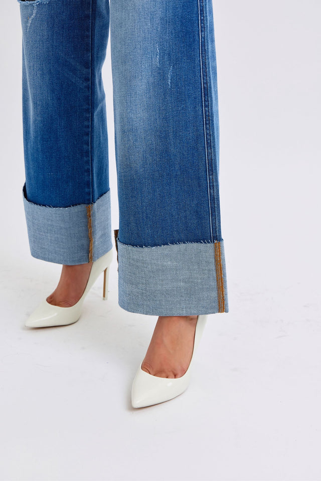 Judy Blue Full Size Distressed High Waist Wide Leg Jeans | Hanalas