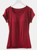 Round Neck Short Sleeve T-Shirt with Bra