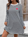 Heart Striped Round Neck Long Sleeve Mini Tee Dress | Hanalas