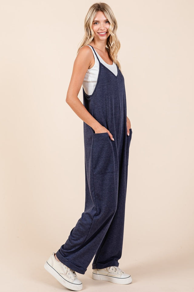 Mittoshop Patch Pocket Wide Leg Sleeveless Jumpsuit | Hanalas