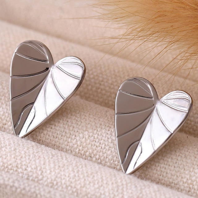 Stainless Steel Heart Leaf Stud Earring Trendsi Hanalas