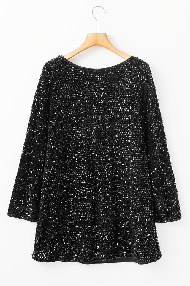 Sequin Bow Back Long Sleeve Mini Dress | Hanalas