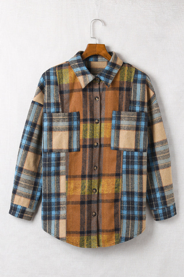 Plaid Collared Neck Long Sleeve Shirt | Hanalas