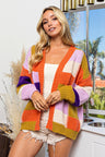 BiBi Checkered Color Block Sweater Cardigan | Hanalas