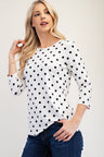 Celeste Full Size Polka Dot Round Neck Three-Quarter Sleeve T-Shirt | Hanalas