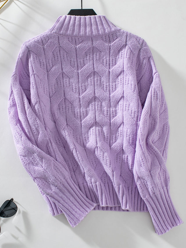 Cable Knit Mock Neck Long Sleeve Sweater Trendsi Hanalas