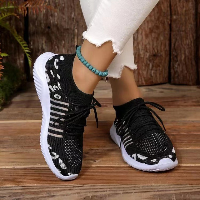 Breathable Leopard Mesh Lace Up Sneakers | Hanalas